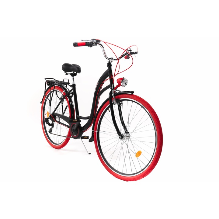 Велосипед Dallas™ City, 7 скоростен, Kолела 28", Черен/червен, 155-185 cm височина