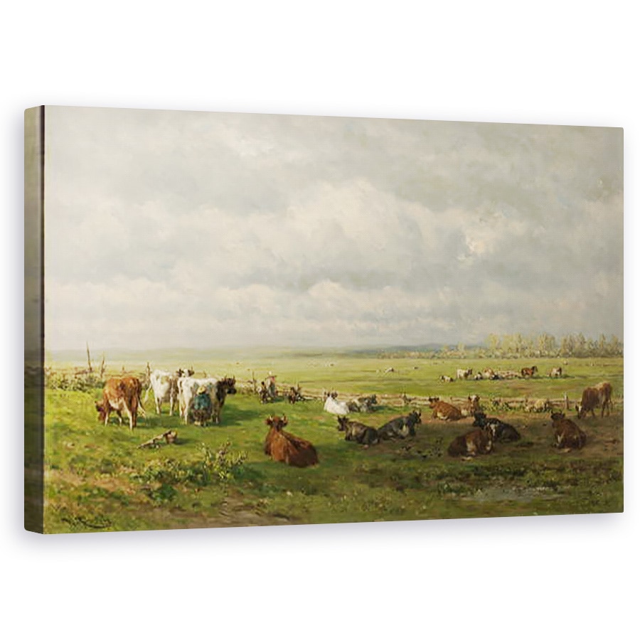 Tablou canvas - Willem Roelofs - Peisaj de lunca cu bovine, 60 x 100 cm