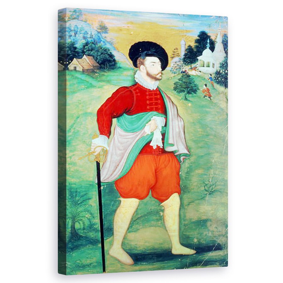 Tablou canvas - Scoala Mughal - Un european in India, 50 x 80 cm
