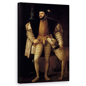 Tablou canvas - Titian - Carol al V-lea 1500-58 imparat Roman si rege al Spaniei cu cainele sau, 60 x 100 cm Tablou canvas - Titian - Carol al V-lea 1500-58 imparat Roman si rege al Spaniei cu cainele sau, 60 x 100 cm