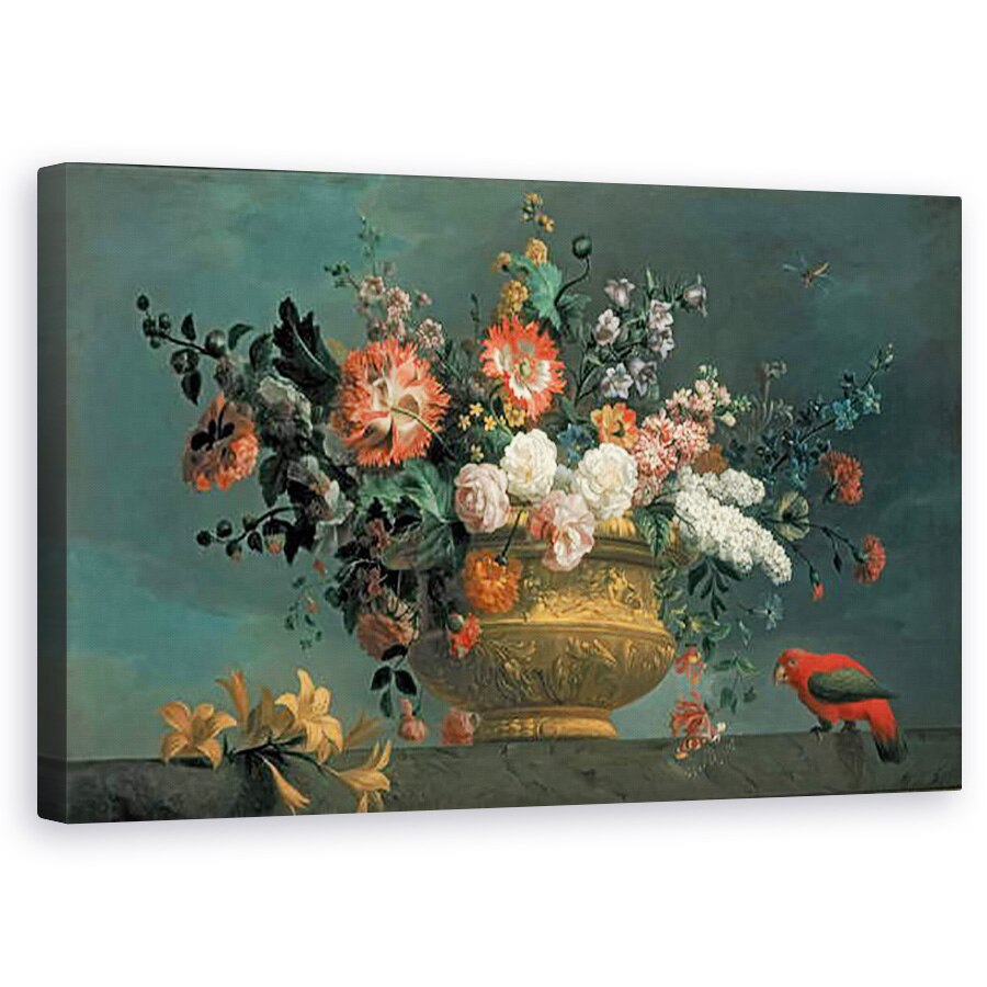 Tablou canvas - Jakob Bogdani - Bucata de flori cu papagal, 50 x 80 cm