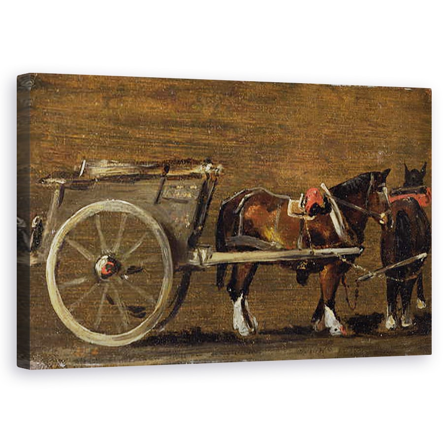 Tablou canvas - John Constable - Un carucior de ferma cu doi cai in ham, Un studiu pentru cos in Valea Sour si Dedham Village, 50 x 80 cm