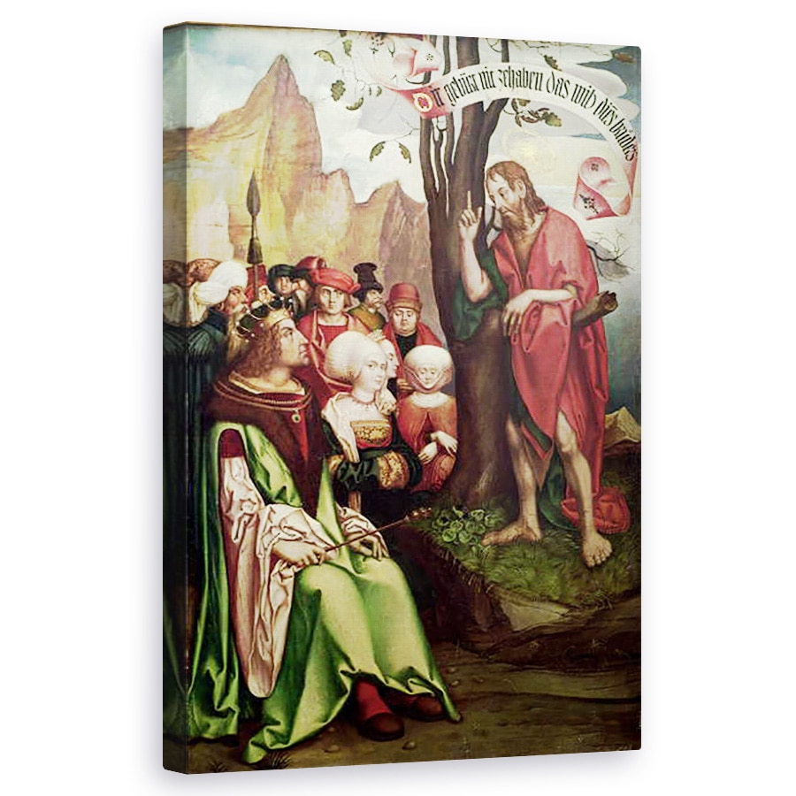 Tablou canvas - Hans Fries - Sfantul Ioan Botezatorul predicand inaintea lui Irod, de la Triptic al Sfantului Ioan, 60 x 100 cm
