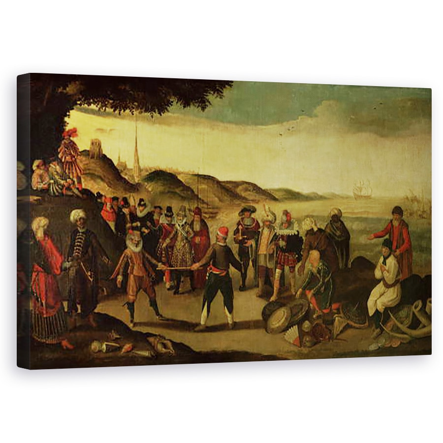 Tablou canvas - Scoala Franceza - Litigiul privind bastonul de aur sau disputa dintre spanioli si olandezi privind comertul in Indiile, 50 x 80 cm