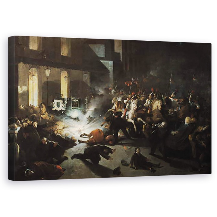 Tablou canvas - H. Vittori Romano - Tentativa de asasinare a imparatului Napoleon al III-lea 1808-73 de Felice Orsini 1819-59 la 14 ianuarie 1858, 60 x 100 cm