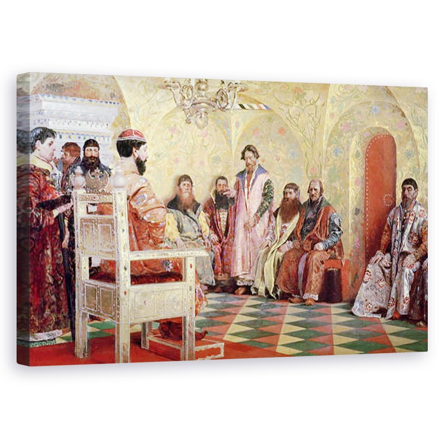 Tablou canvas - Andrei Petrovich Ryabushkin - tarul Mihail Fiodorovici 1596-1645 cu boierii care stau in camera sa, 60 x 100 cm