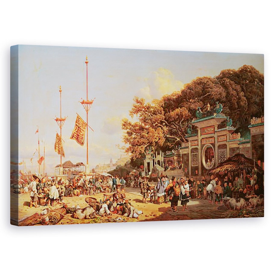 Tablou canvas - Auguste Borget - O piata in Macao , 60 x 100 cm