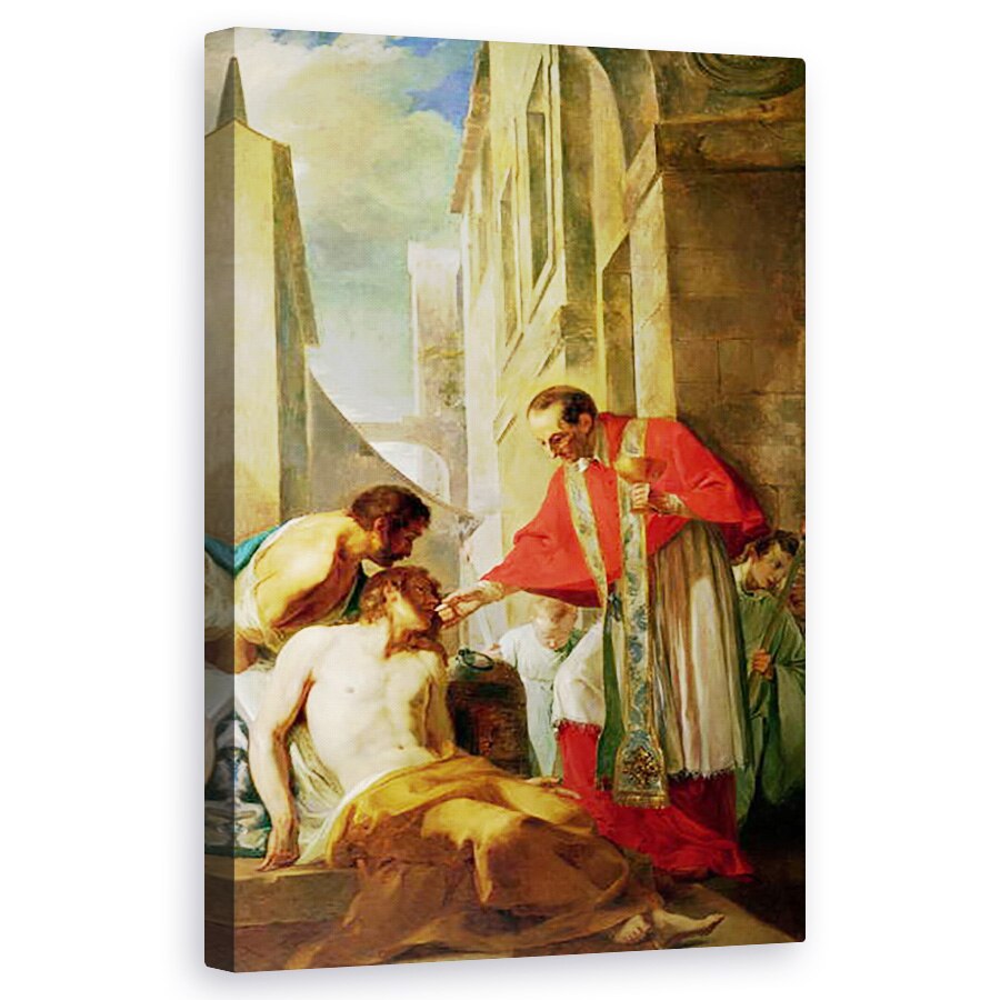 Tablou canvas - Scoala Franceza - Sfantul Charles Borromeo 1538-84 Administrarea sacramentului unei victime de ciuma din Milano in 1576 , 60 x 100 cm