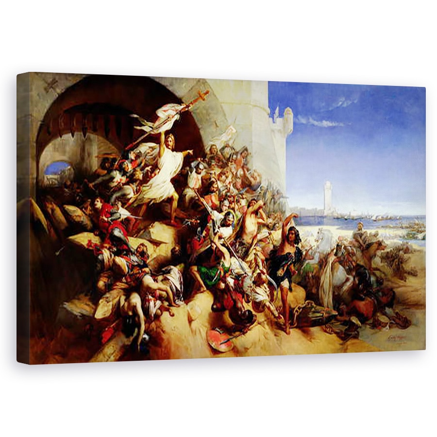 Tablou canvas - Gustaaf Wappers - Apararea Rodos de Foulques de Villaret d.1327 si Cavalerii Sfantului Ioan al Ierusalimului, 60 x 100 cm