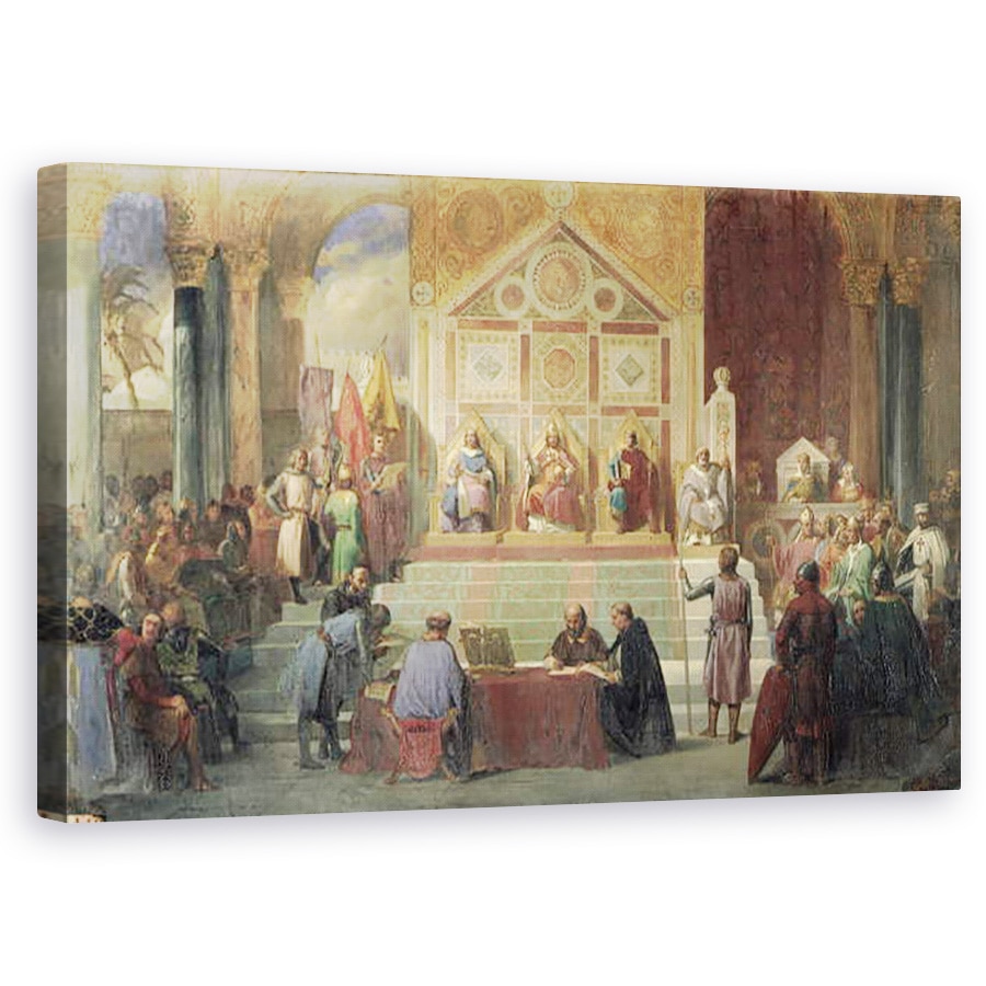 Tablou canvas - Oscar Gue - Sf. Louis 1214-70 rege al Frantei Primirea lui Robert Patriarh al Ierusalimului, la Damietta in 1249, 60 x 100 cm