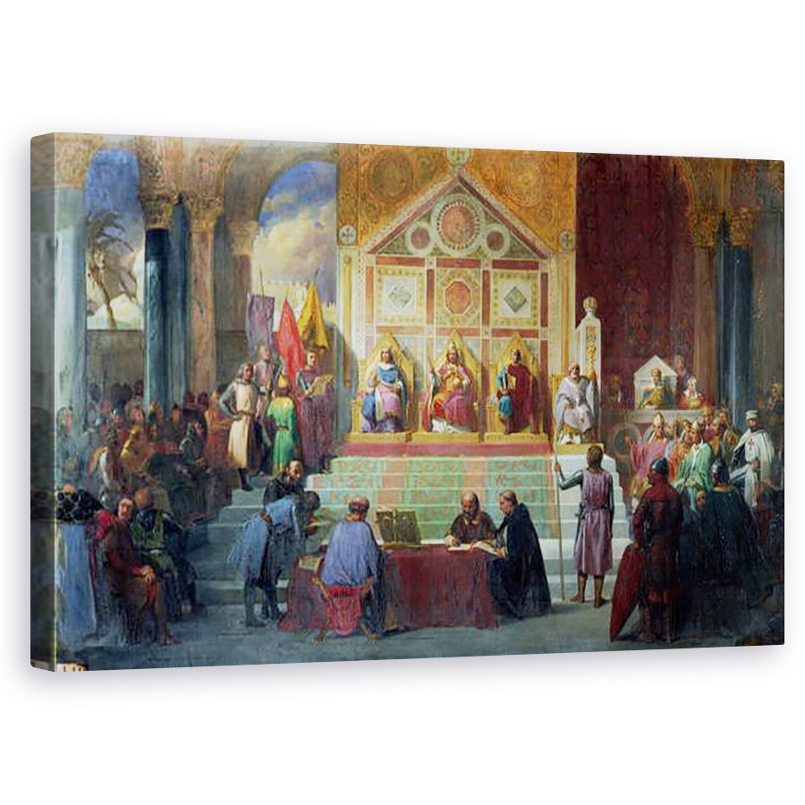 Tablou canvas - Charles Alexandre Debacq - Adunarea Cruciatilor in Ptolemais in 1148, 60 x 100 cm