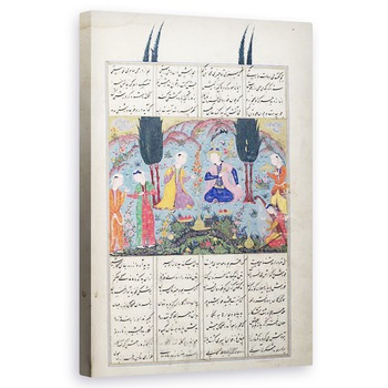 Tablou canvas - Scoala Persana - Dna D-184 fol.381a Court Scene intr-o gradina, ilustrare din Shahnama Cartea Regilor, 60 x 100 cm Tablou canvas - Scoala Persana - Dna D-184 fol.381a Court Scene intr-o gradina, ilustrare din Shahnama Cartea Regilor, 60 x 100 cm