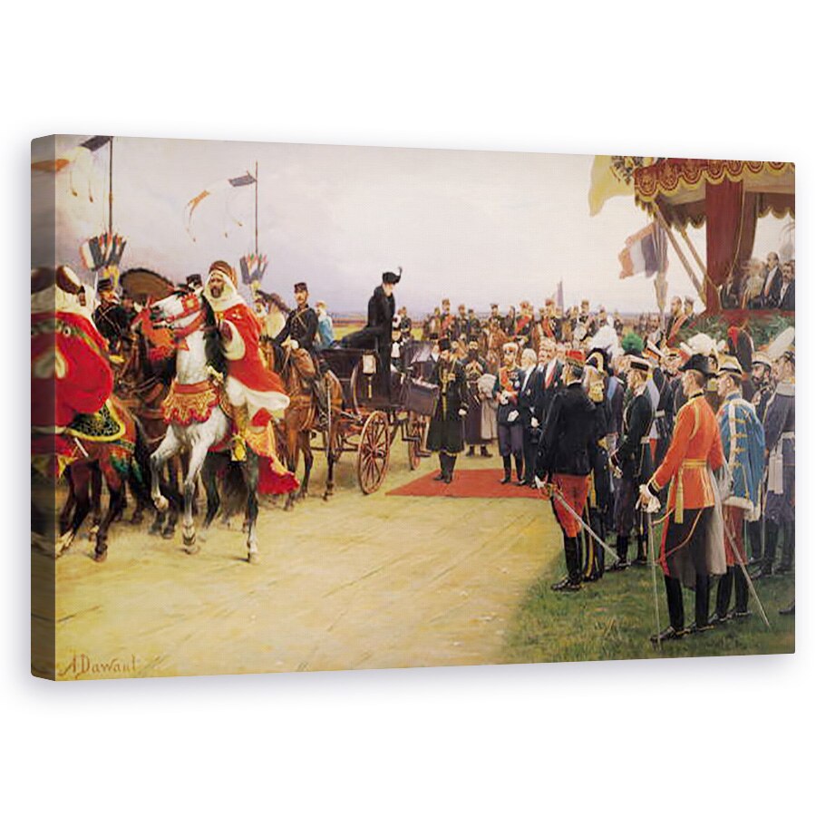 Tablou canvas - Albert Pierre Dawant - Primirea tarului Nicolas al II-lea 1868-1917 si a tarinei Alexandra 1872-1918 in tabara de la Betania, 21 septembrie 1901, 60 x 100 cm