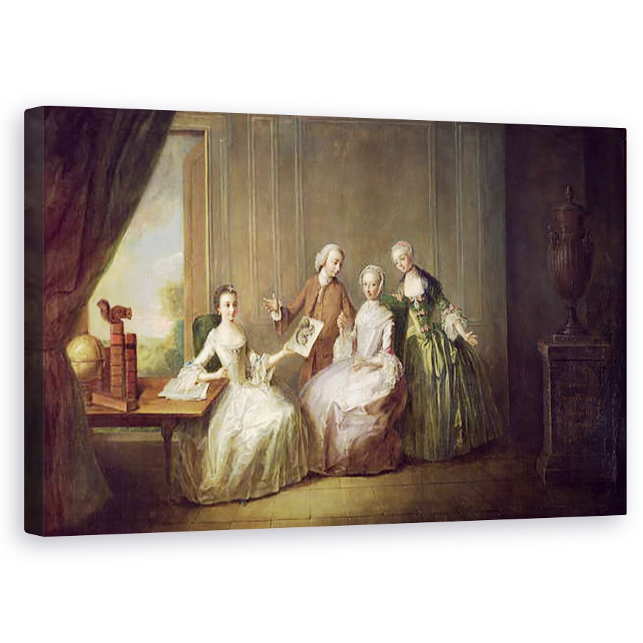 Tablou canvas - Philippe Mercier - Familie intr-un interior cu veverite, posibil familia Burton din Eltham, Kent, 50 x 80 cm