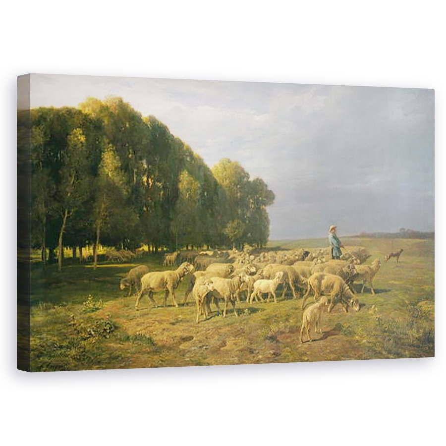 Tablou canvas - Charles Emile Jacque - Tol de oi intr-un peisaj , 60 x 100 cm