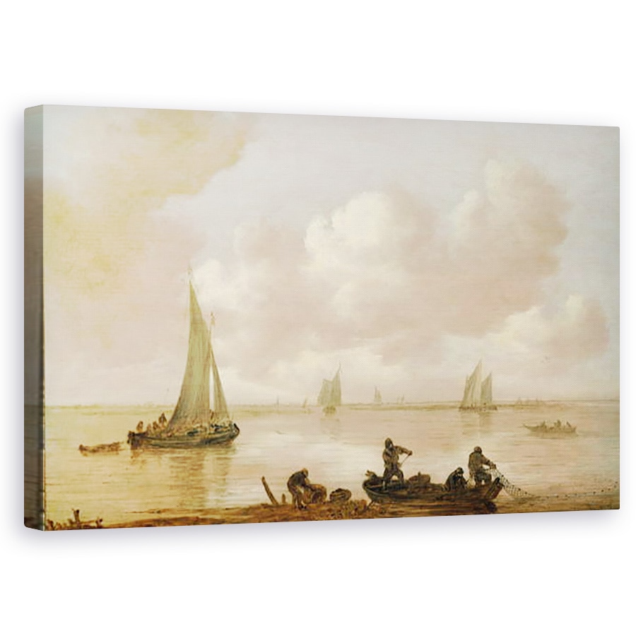 Tablou canvas - Jan Josephsz van Goyen - Un estuar cu pescari carand in plasele lor , 60 x 100 cm