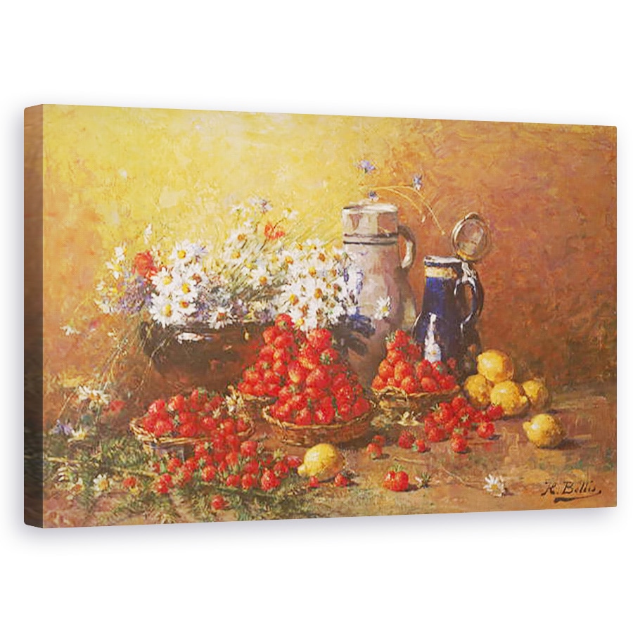 Tablou canvas - Hubert Bellis - Viata statica a florilor si fructelor , 50 x 80 cm