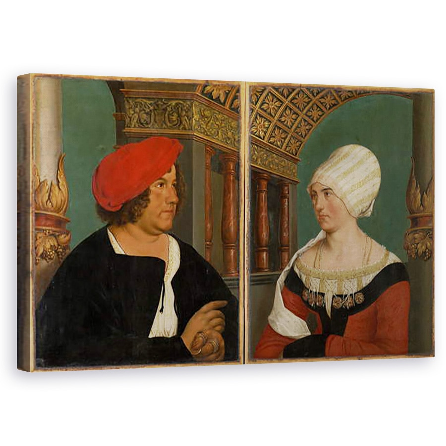 Tablou canvas - Hans Holbein the Younger - Portret dublu al primarului de la Basel Jacob Meyer zum Hasen si al sotiei sale Dorothea Kannengiesser, 50 x 80 cm