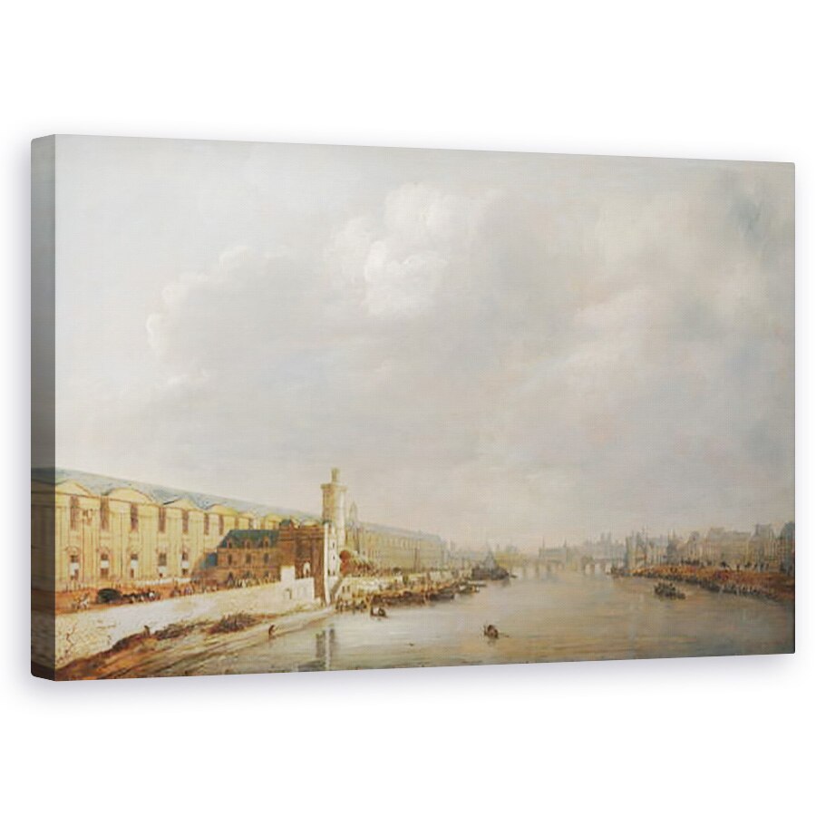 Tablou canvas - Abraham de Verwer - Luvru Grande Galerie, vedere la Paris de la podul Barbier in amonte, 60 x 100 cm