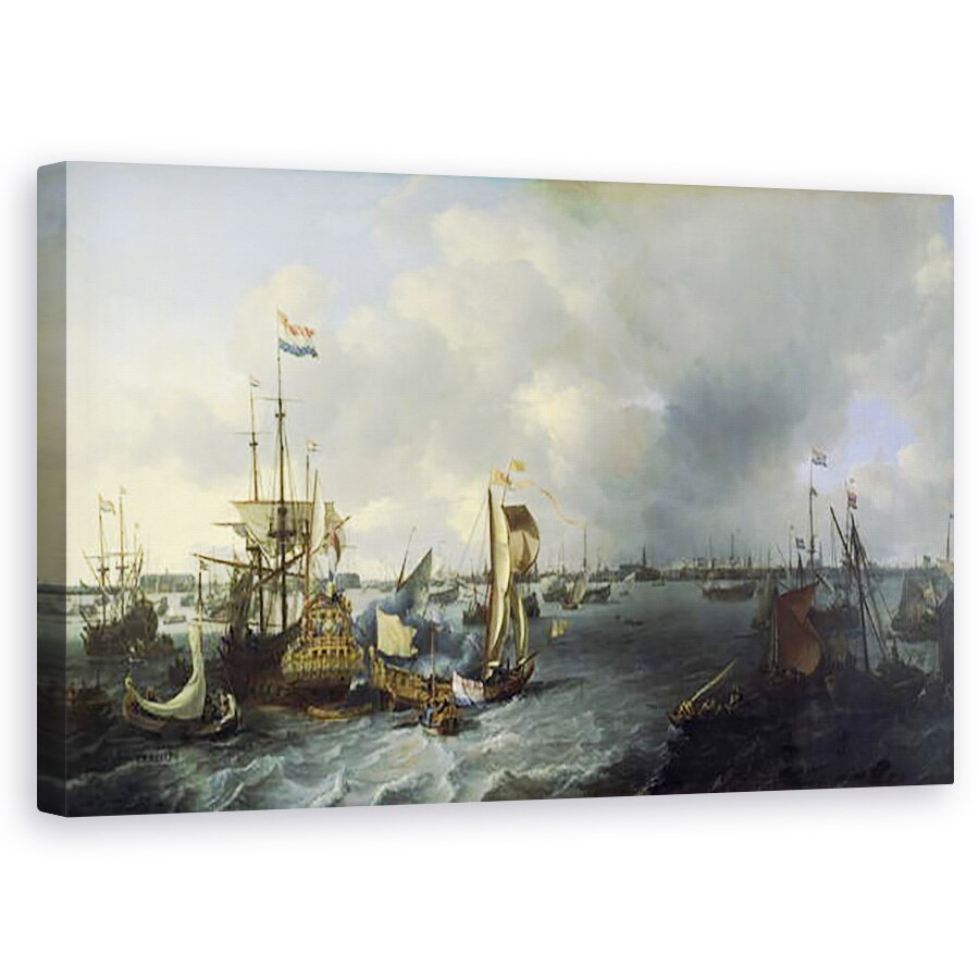 Tablou canvas - I Backhuysen, Ludolf - Portul Amsterdam, vedere la Ij, 60 x 100 cm