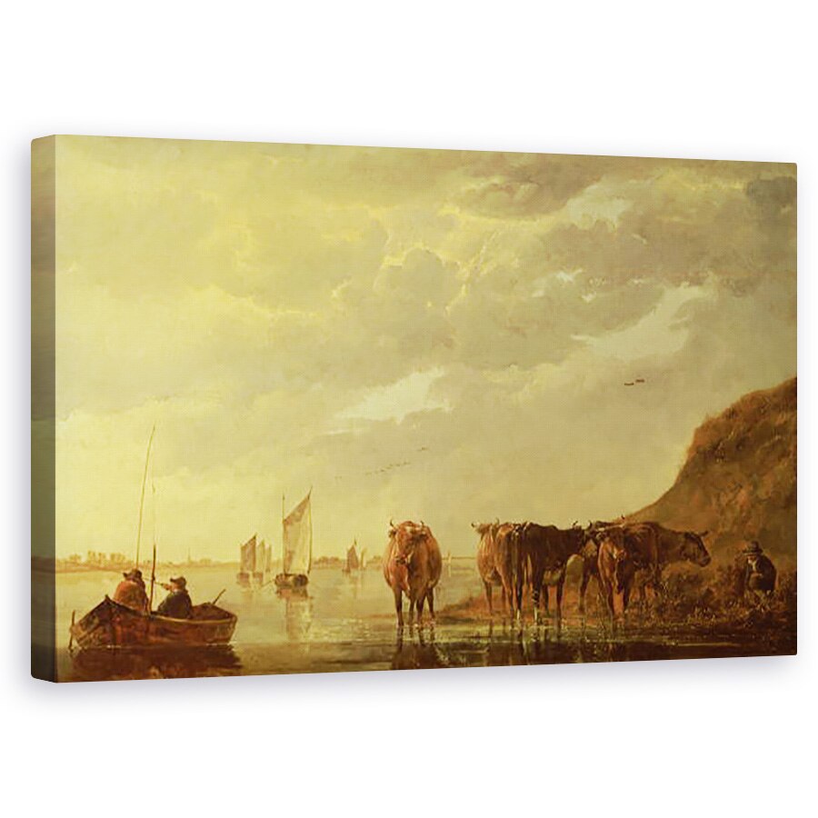 Tablou canvas - Aelbert Cuyp - Un pastor cu cinci vaci langa un rau, 50 x 80 cm