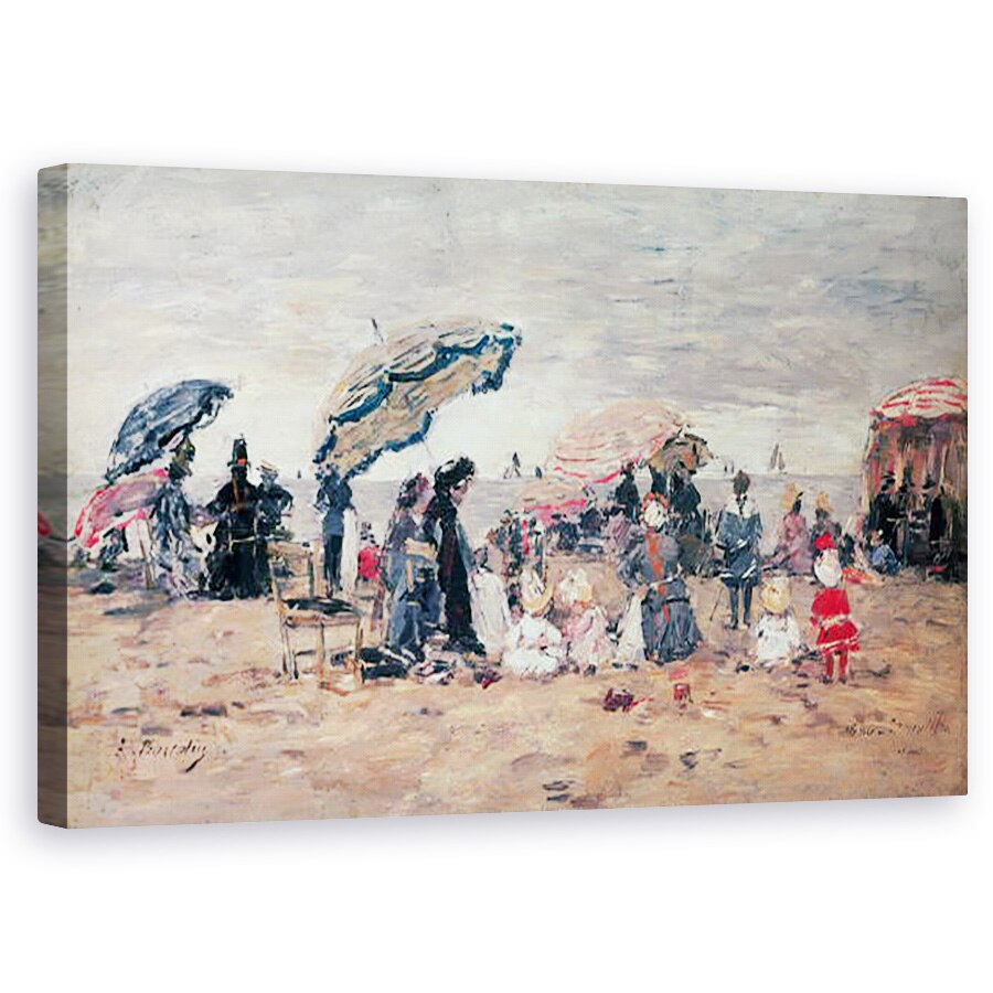 Tablou canvas - Eugene Louis Boudin - Umbrele de soare pe plaja, Trouville, 50 x 80 cm