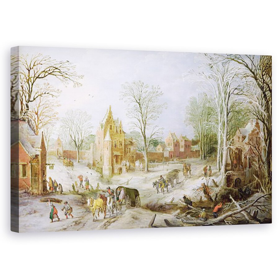 Tablou canvas - J. Brueghel - Un peisaj de iarna impadurit cu un carucior , 60 x 100 cm