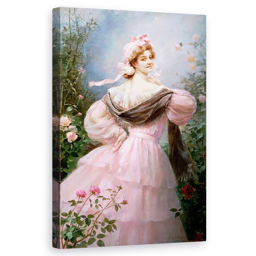 Tablou canvas - Felix Hippolyte-Lucas - Femeie eleganta intr-o gradina de trandafiri, 50 x 80 cm