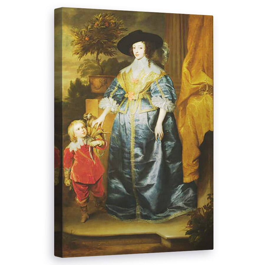 Tablou canvas - Anthony van Dyck - Regina Henrietta Maria si piticul ei Sir Jeffrey Hudson, 50 x 80 cm