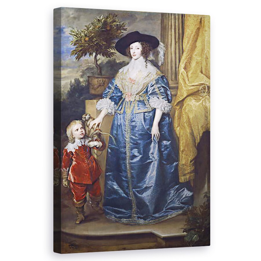 Tablou canvas - Anthony van Dyck - Regina Henrietta Maria cu Sir Jeffrey Hudson, 50 x 80 cm