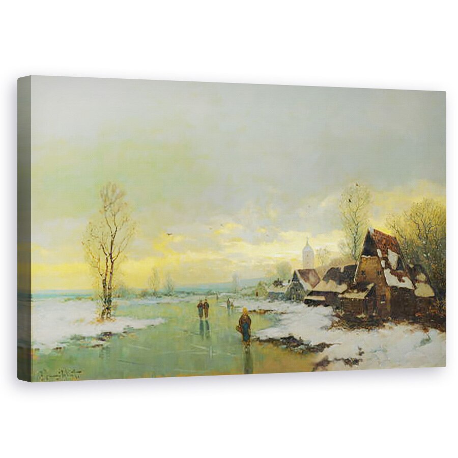 Tablou canvas - Johann II Jungblut - Oamenii de mers pe jos pe un rau inghetat , 60 x 100 cm