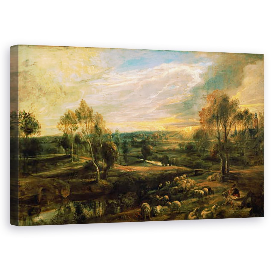 Tablou canvas - Peter Paul Rubens - Un peisaj cu un pastor si turma lui, 50 x 80 cm