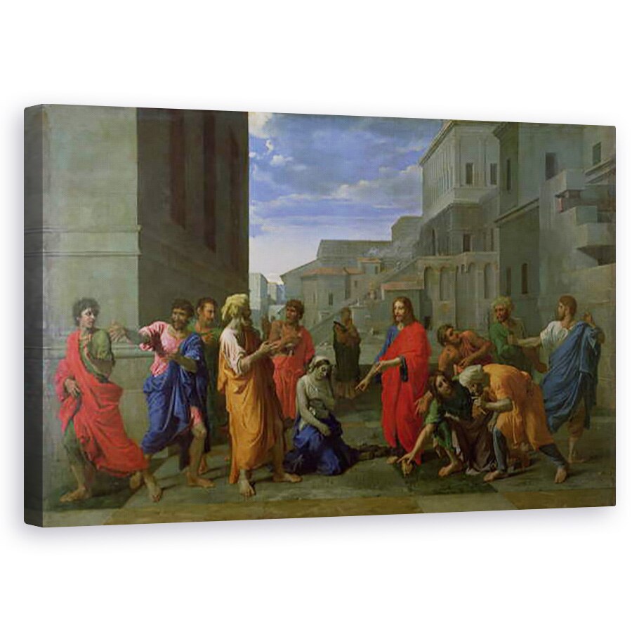 Tablou canvas - Nicolas Poussin - Femeia luata in adulter, 50 x 80 cm