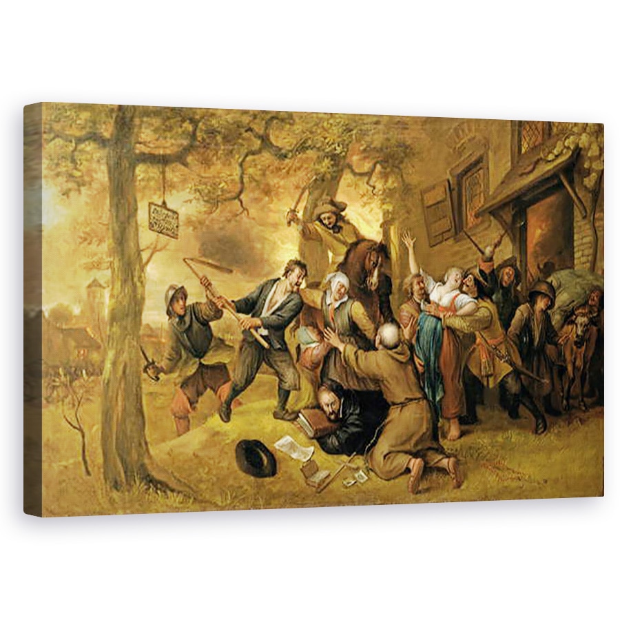 Tablou canvas - Jan Havicksz. Steen - tarani si soldati in afara unei taverne - O alegorie a violului tarilor de Jos , 60 x 100 cm