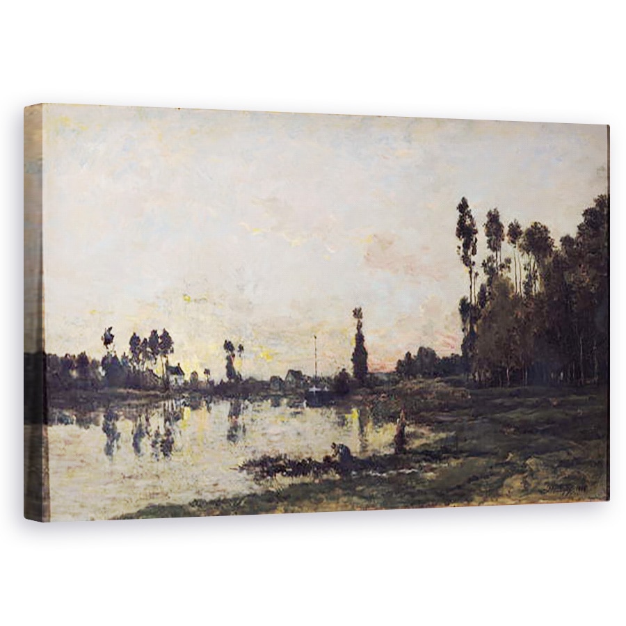 Tablou canvas - Charles Francois Daubigny - Apus de soare pe Oise, 60 x 100 cm