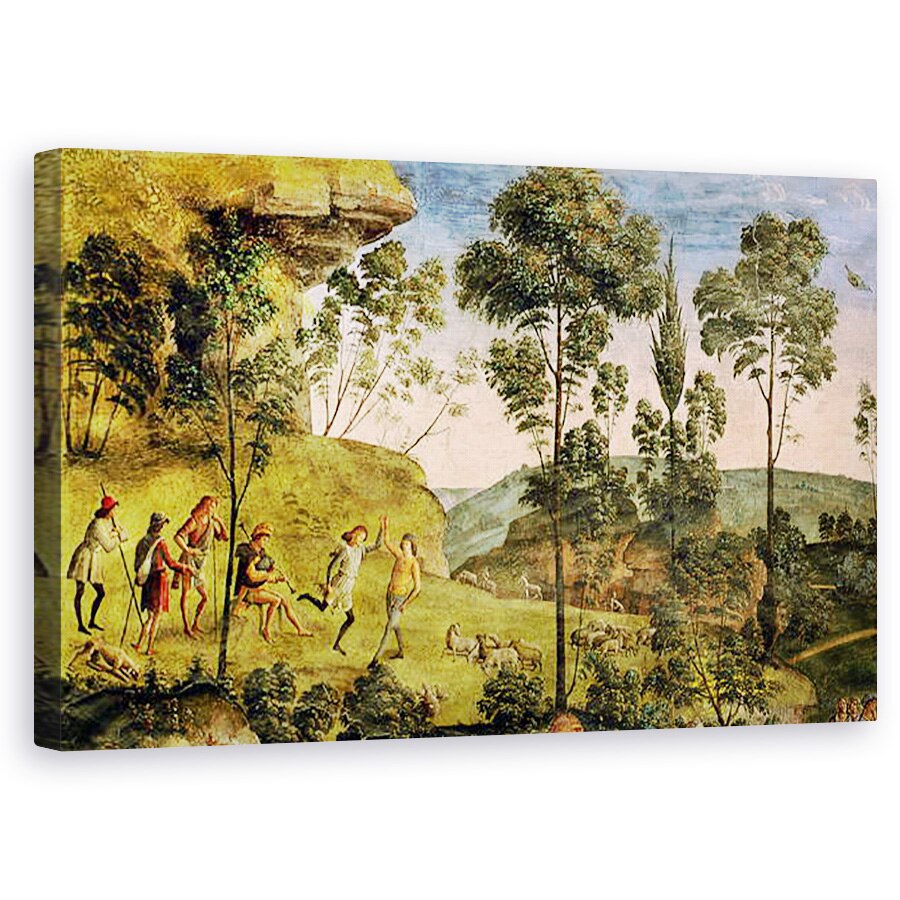 Tablou canvas - Pietro Perugino - Pastorii si pastorii care fac muzica si danseaza, detalii din Calatoria lui Moise, 50 x 80 cm