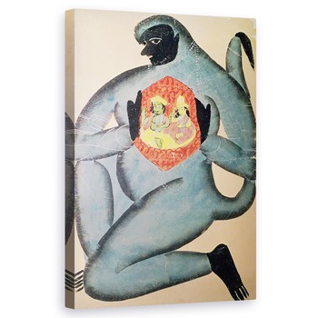 Tablou canvas - Scoala Indiana - Hanuman dezvaluindu-i pe Rama si Sita consacrate in inima sa, pictate de un membru al castei Patua, 60 x 100 cm Tablou canvas - Scoala Indiana - Hanuman dezvaluindu-i pe Rama si Sita consacrate in inima sa, pictate de un membru al castei Patua, 60 x 100 cm