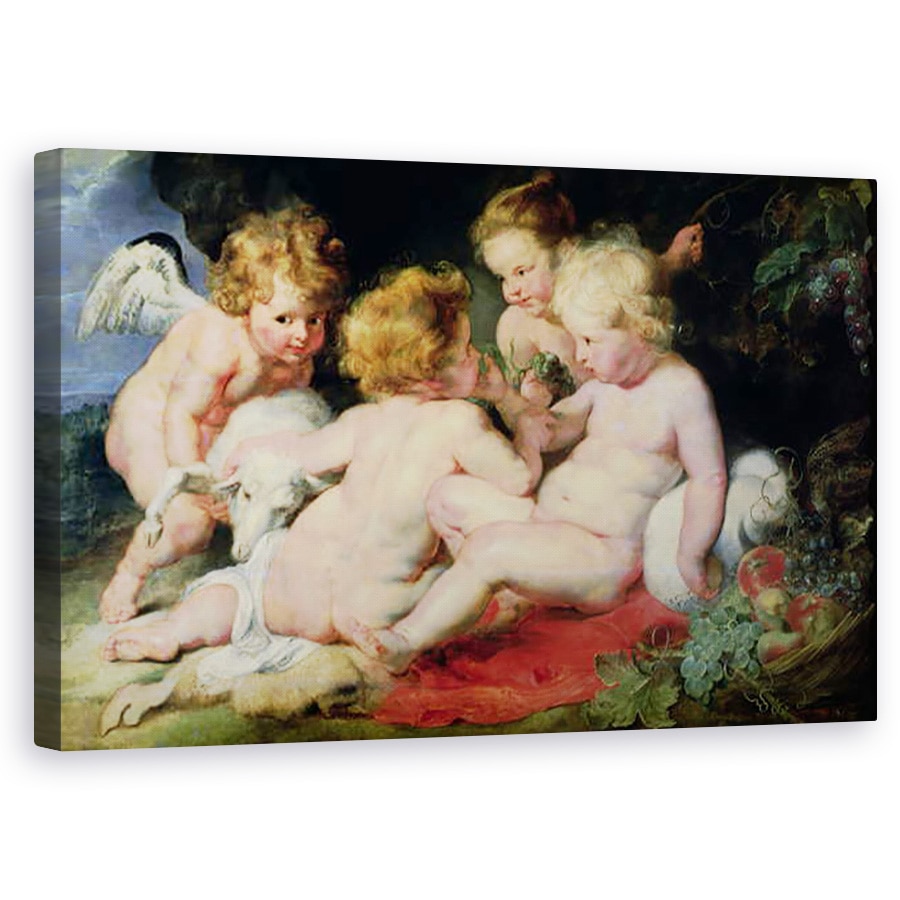 Tablou canvas - Peter Paul Rubens - Pruncul Hristos cu Ioan Botezatorul si doi ingeri, 60 x 100 cm