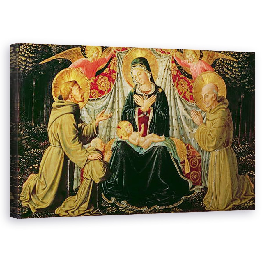 Tablou canvas - Benozzo di Lese di Sandro Gozzoli - Madonna si Copilul cu Sfantul Francisc si donatorul Fra Jacopo da Montefalco stanga si Sfantul Bernardino de Siena dreapta, 50 x 80 cm
