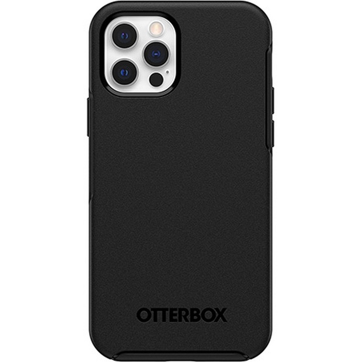 Apple iPhone 12 / 12 Pro OtterBox Symmetry Magsafe antibakteriális ütésálló kemény szilikon hátlap tok MIL-STD minősítéssel, Fekete