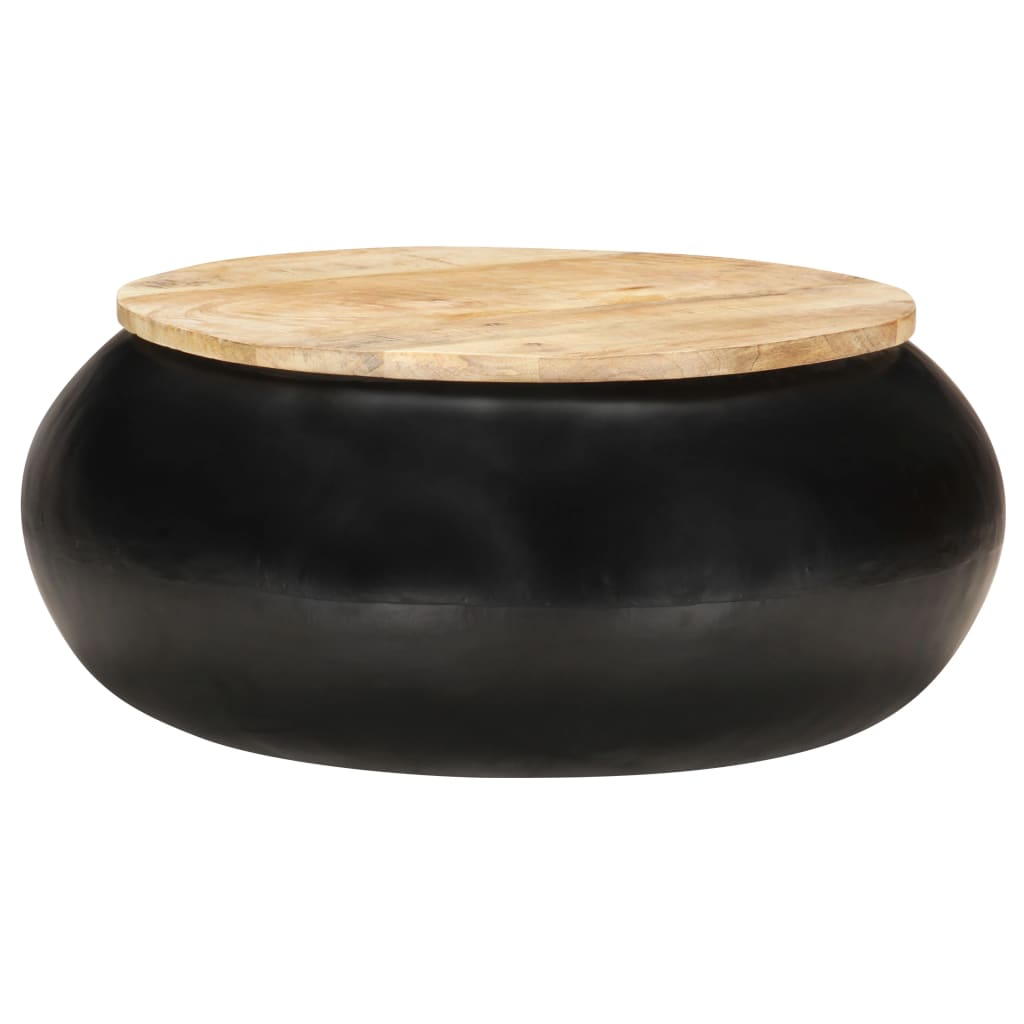 Masuta de cafea, vidaXL, Lemn masiv de mango-Metal, 68 x 68 x 30 cm, Negru