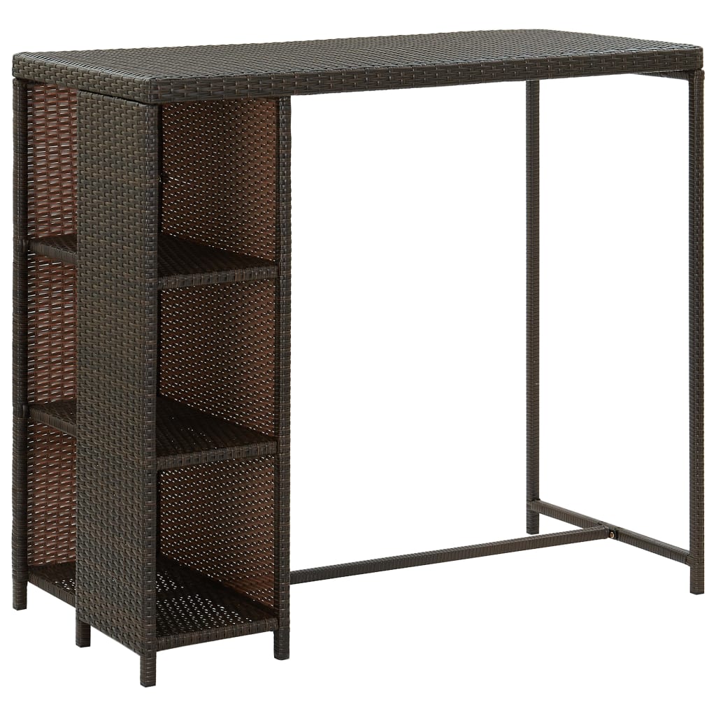Masa de bar cu raft depozitare, vidaXL, Poliratan, 120x60x110 cm, Maro