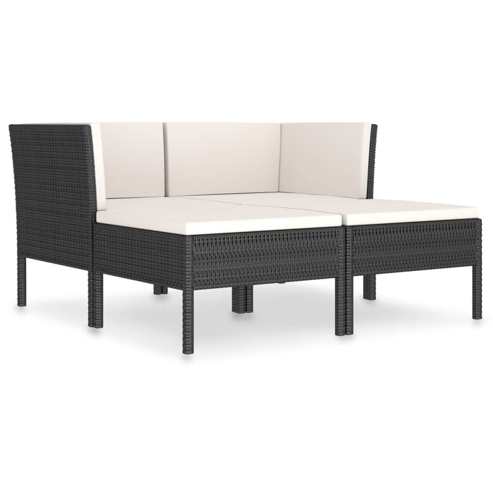 vidaXL 4 részes fekete polyrattan kerti bútorszett párnákkal 12.5 kg 3056966