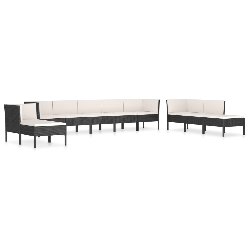 Set mobilier de gradina cu 4 canapele de mijloc, 4 canapele de colt si 2 tabureti cu perne vidaXL, Poliratan, Negru/Crem
