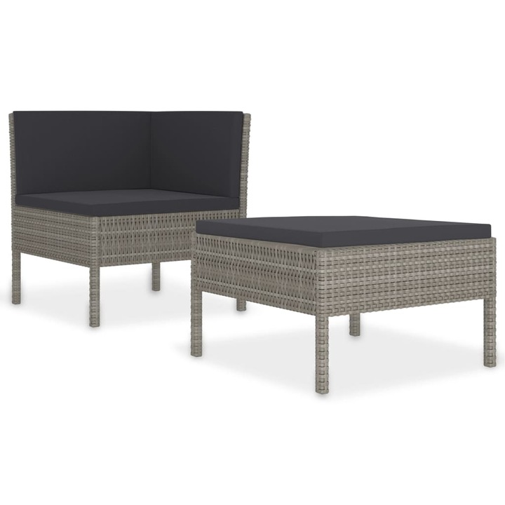 vidaXL 2 részes szürke polyrattan kerti bútorszett párnákkal 12.5 kg 310208