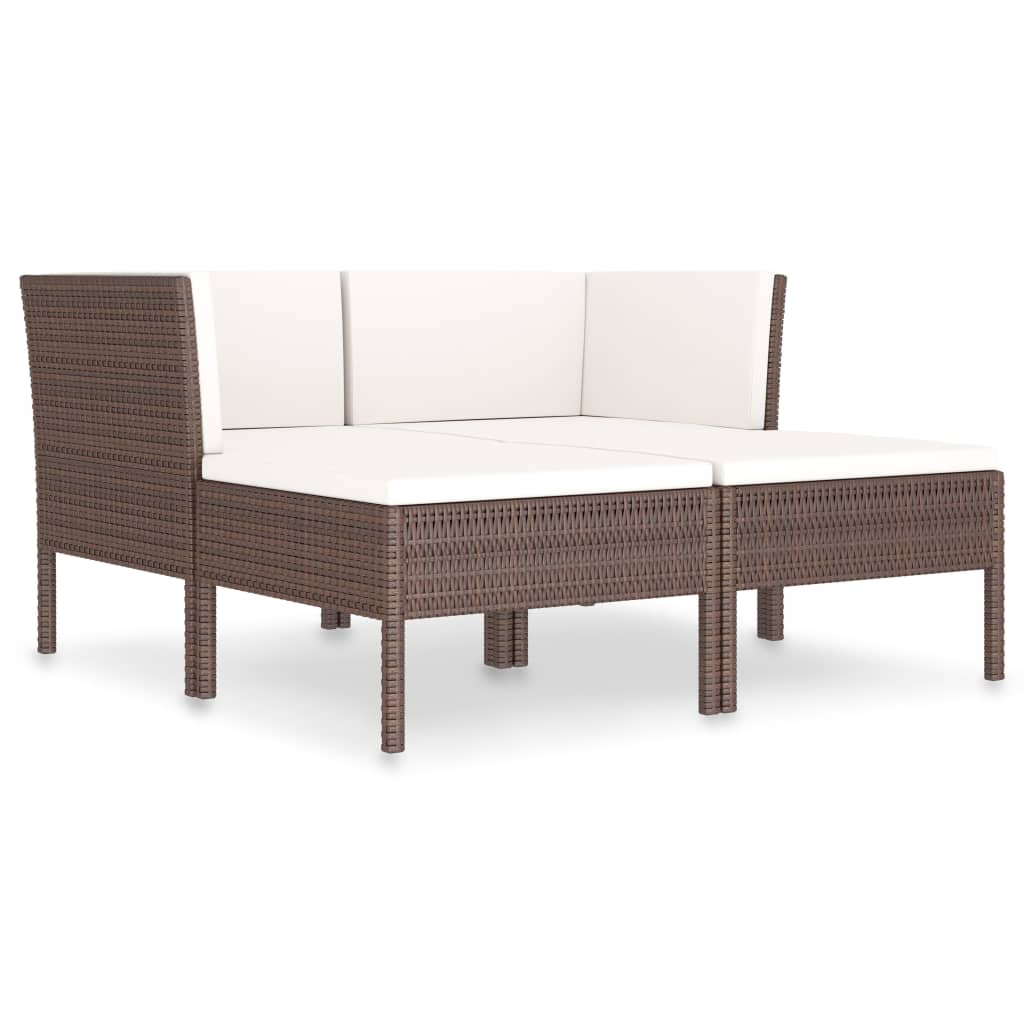 Set mobilier de gradina din 4 piese cu perne albe, vidaXL, Poliratan, 69 x 69 x 69 cm, Maro