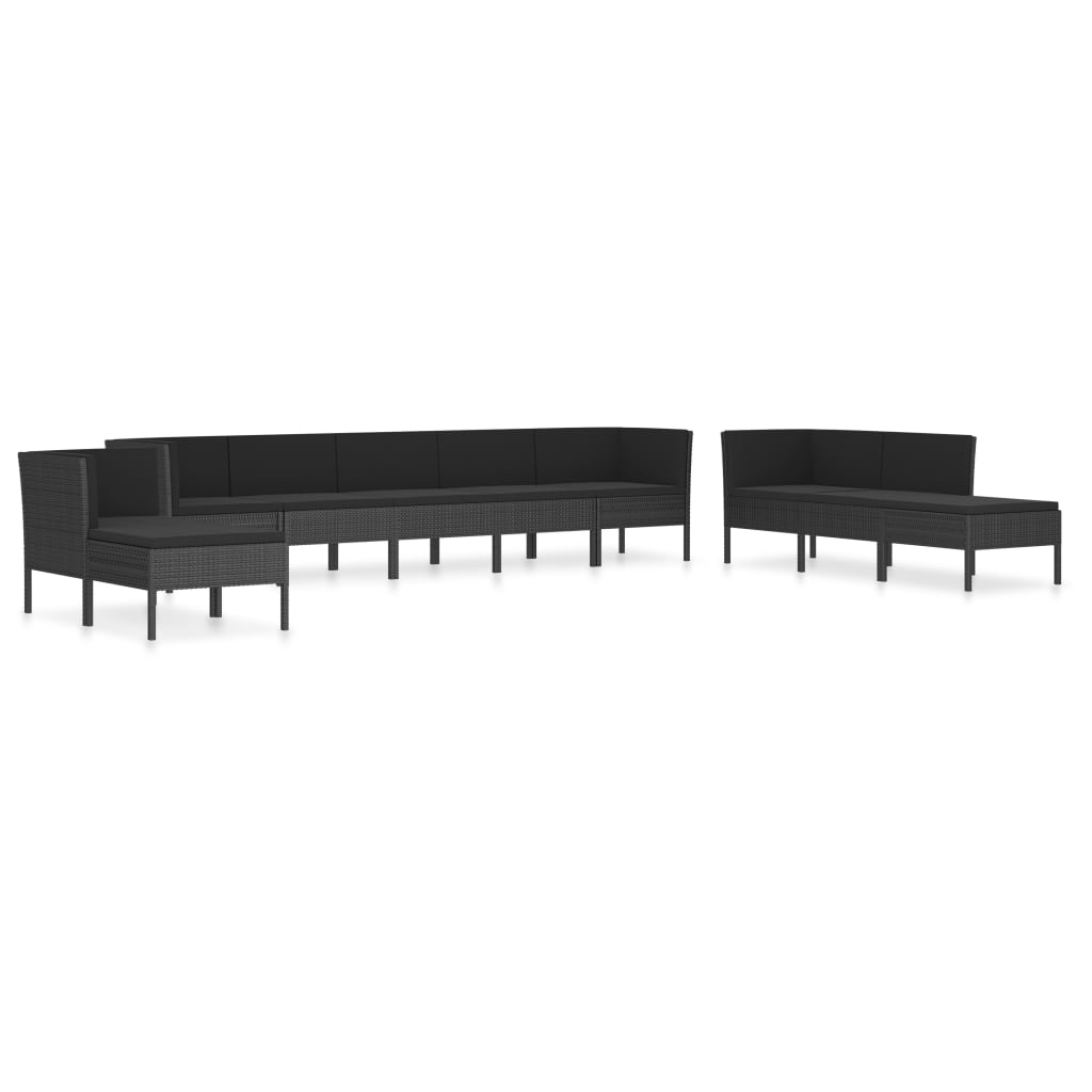Set mobilier de gradina din 10 piese cu perne negre, vidaXL, Poliratan, 57 x 69 x 69 cm, Negru