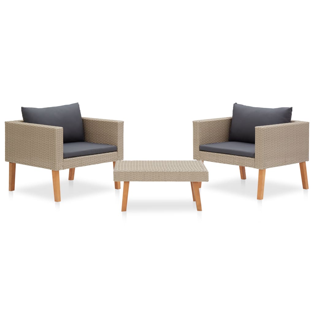 Set mobila de gradina cu 3 piese cu perne antracit, vidaXL, Poliratan, 76 x 67 x 60 cm, Bej