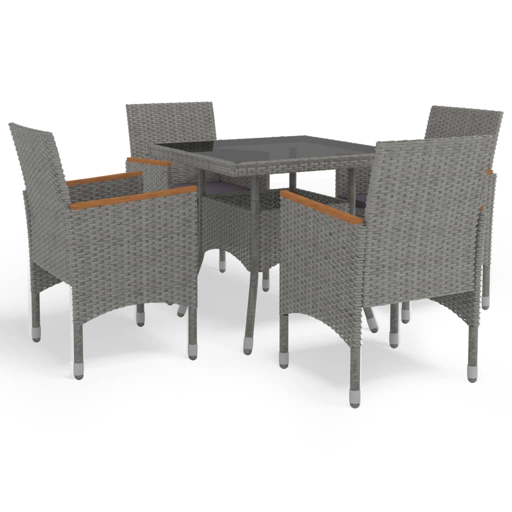 Set mobilier de gradina din 5 piese cu 4 perne gri incluse vidaXL, Poliratan, 53 x 58 x 84 cm, Gri