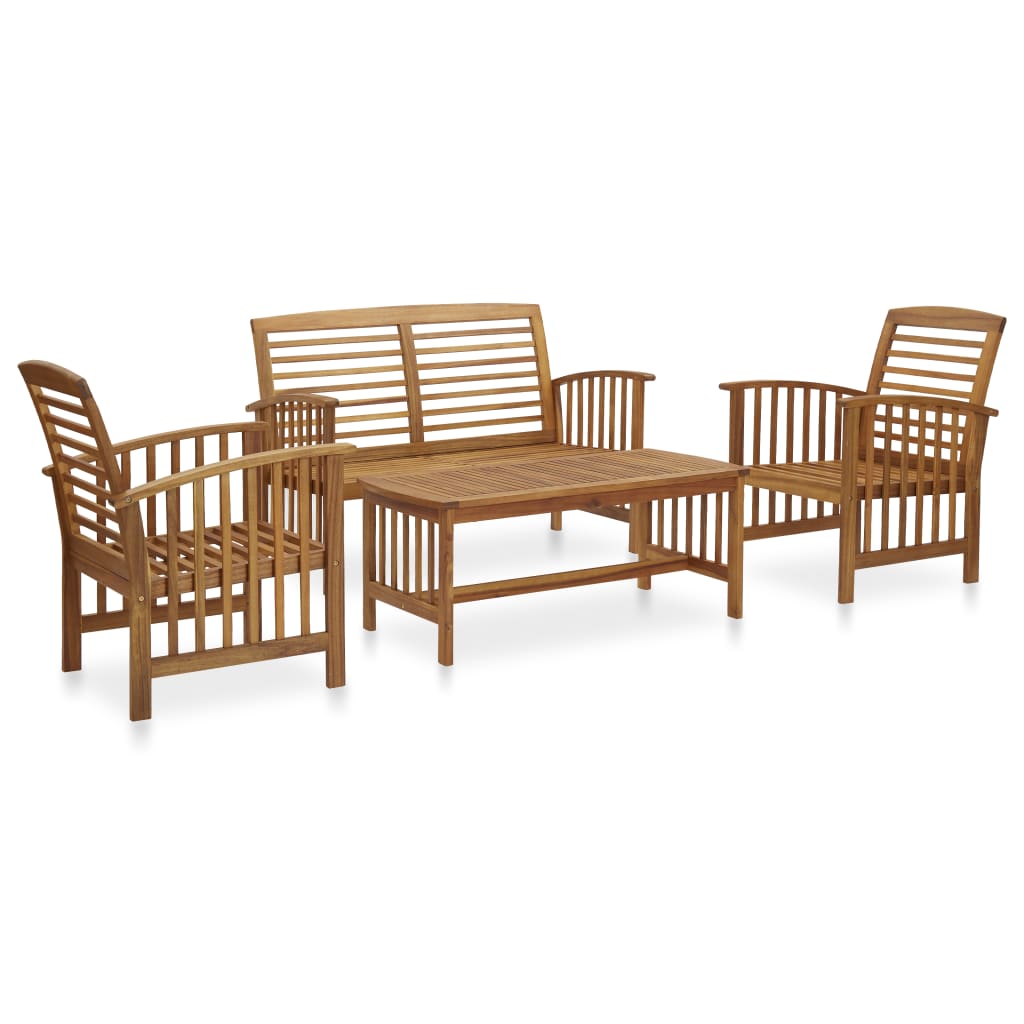 Set mobilier de gradina cu 4 piese din lemn masiv de acacia, vidaXL, Lemn, 102 x 50 x 43 cm, Maro